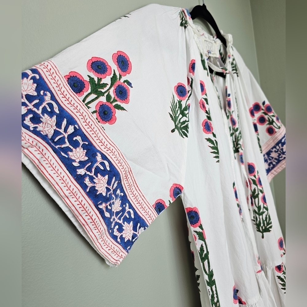 SZ Blockprints Women's Oversized Floral Embroidered Frock Yuva Midi Dress, XS - Picture 9 of 14